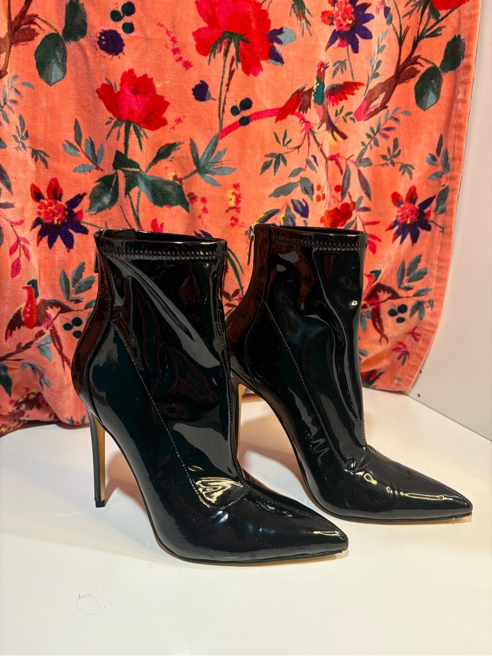 Women's Black Patent Pointed-Toe Stiletto Ankle Boots - Sleek JLO brand